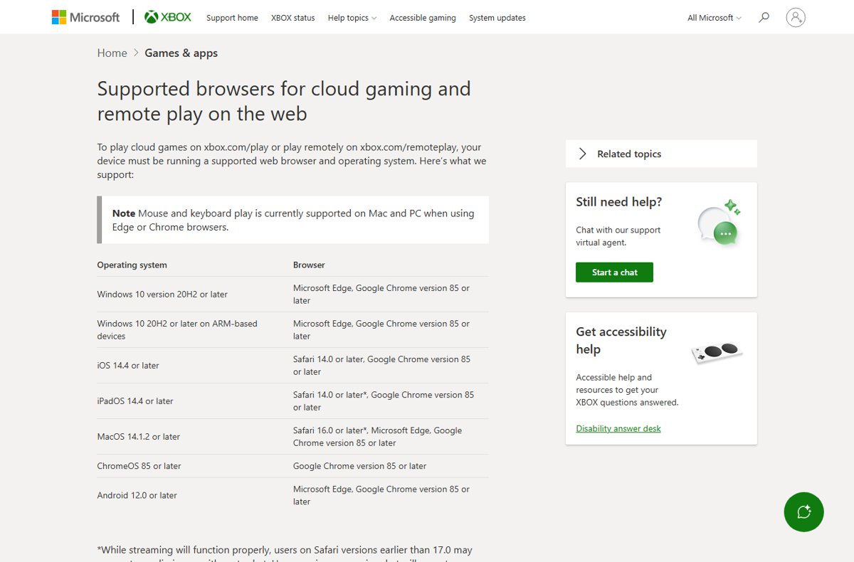 Xbox cloud gaming on Snapdragon laptops with supported browsers for Arm devices