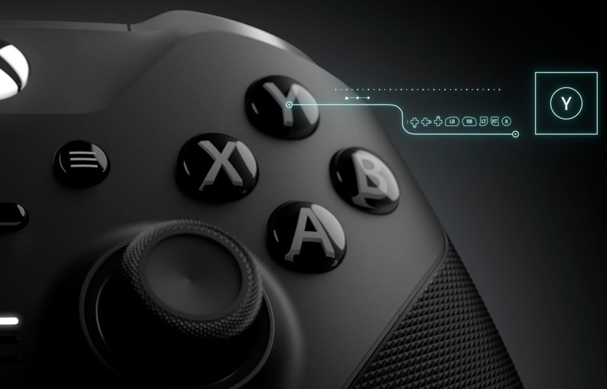 Xbox controller custom mapping shown as a remapped Y button on the controller