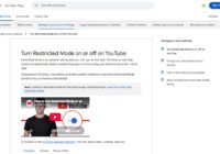 YouTube Help page for turning Restricted Mode on or off, with device tabs