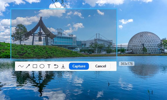 Zoom screenshot tool selecting an area with drawing tools and Capture button