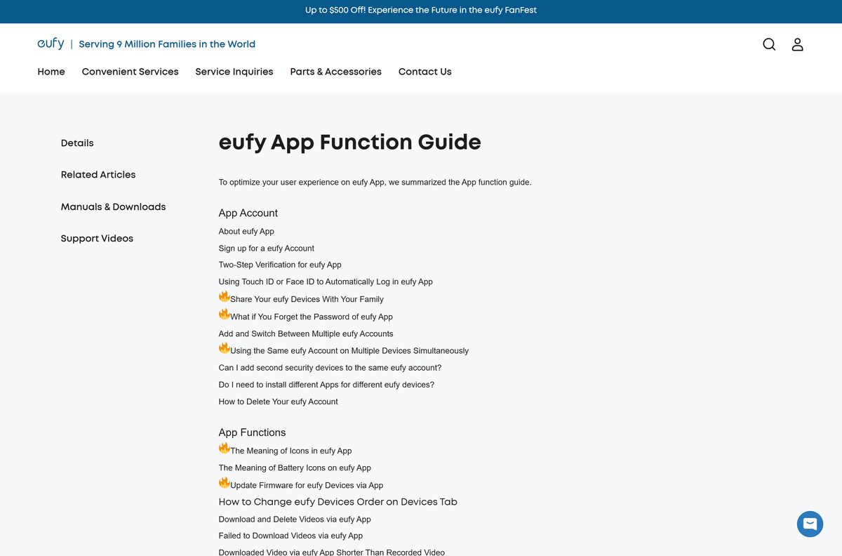 eufy Security app function guide covering accounts and sharing