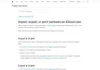 iCloud User Guide page on importing, exporting and printing contacts on iCloud.com