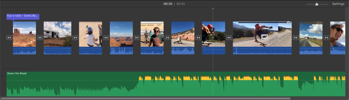 iMovie free video editor on Mac with clips and music in the timeline