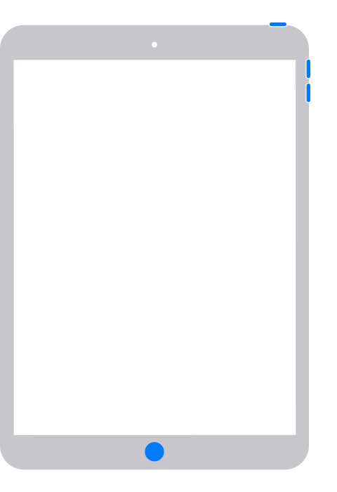 iPad outline with round Home button, top and Home buttons highlighted blue