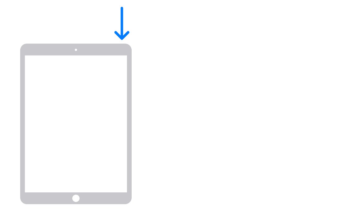 iPad with a Home button and an arrow pointing at the top button