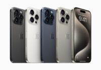 iPhone 15 Pro in black, white, blue and natural titanium finishes