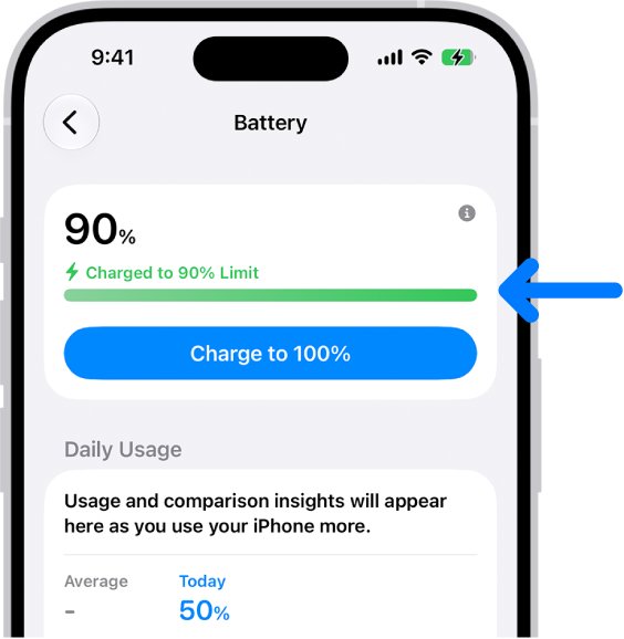 iPhone 17 Pro Max charge limit set to 90% in Battery settings