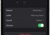 iPhone Clock Edit Alarm screen with Delete Alarm at the bottom