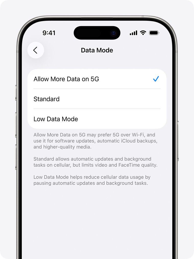 iPhone Data Mode options: Allow More Data on 5G, Standard, Low Data Mode