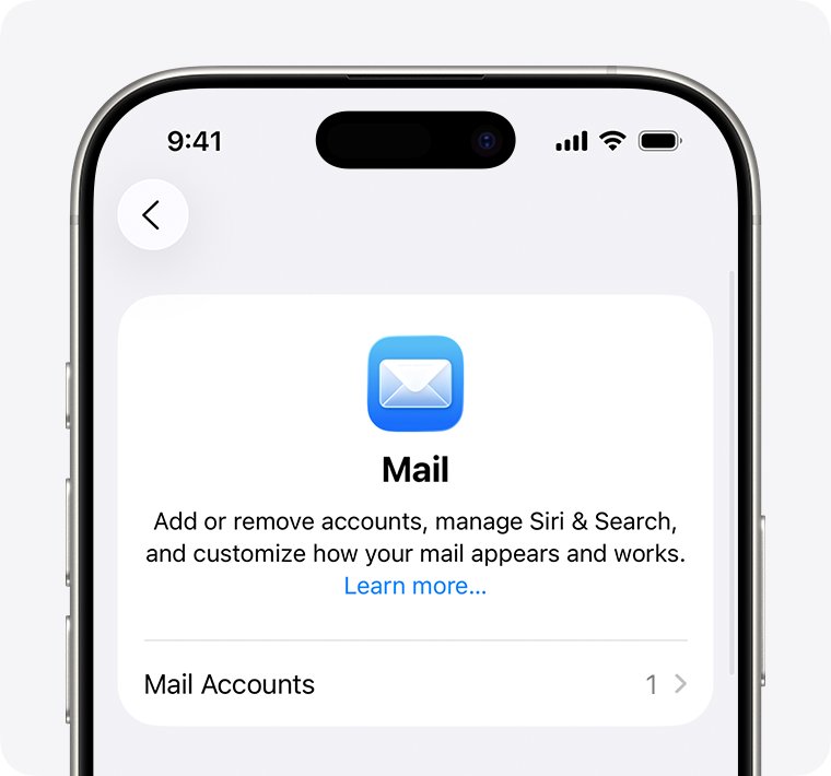 iPhone Mail settings page with the Mail Accounts row at the bottom