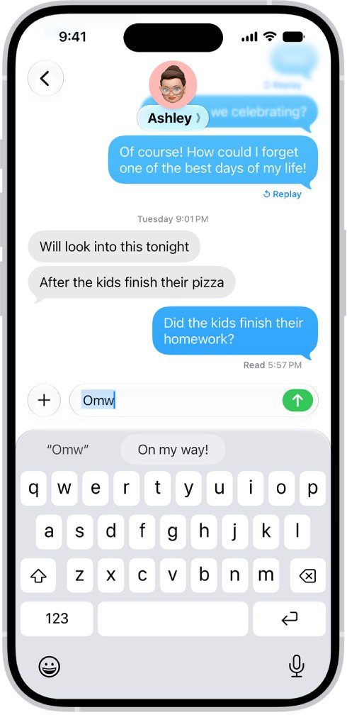 iPhone Messages screen with the on-screen keyboard open