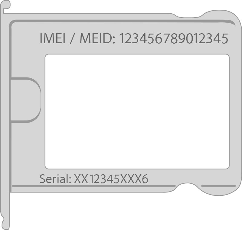 iPhone SIM tray illustration with the IMEI and serial number etched on it