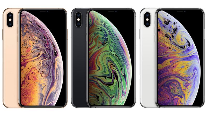 iPhone XS Max in gold, space gray and silver, back and front