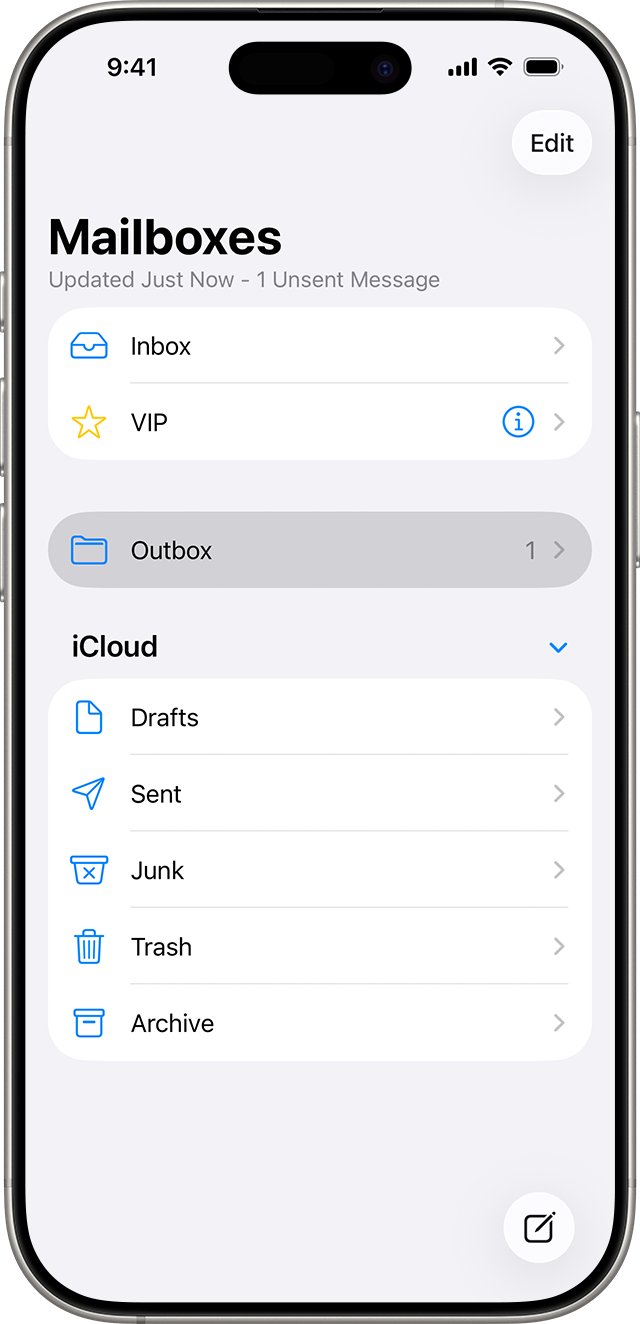 iPhone not sending mail with a stuck message in the Outbox