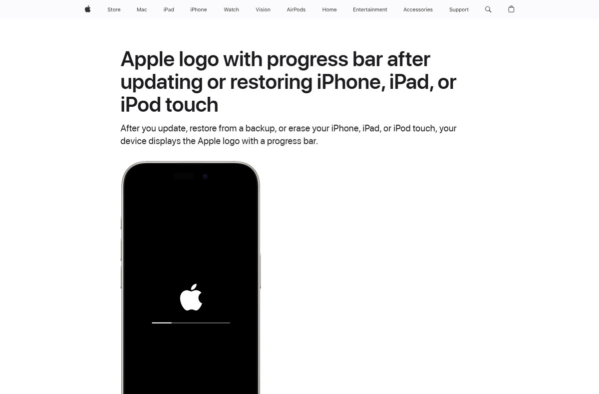 iPhone restore finished check: Apple logo with progress bar after restoring