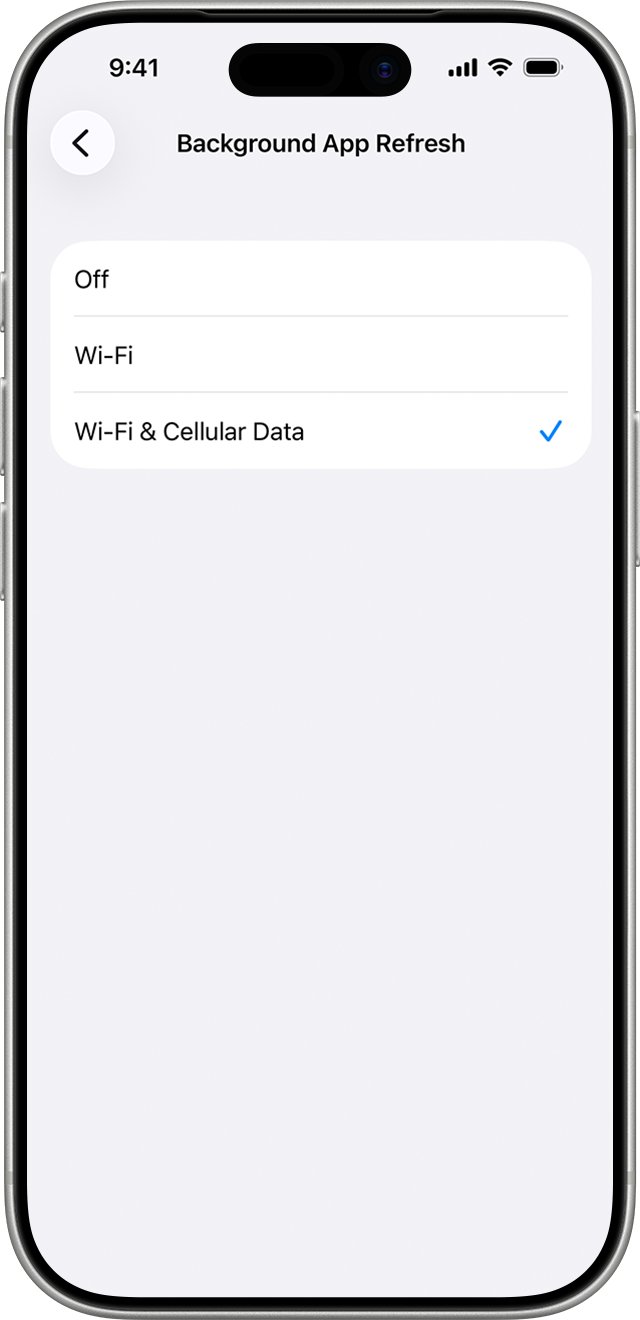 iPhone running slow after update: Background App Refresh set to Off, Wi-Fi or Cellular