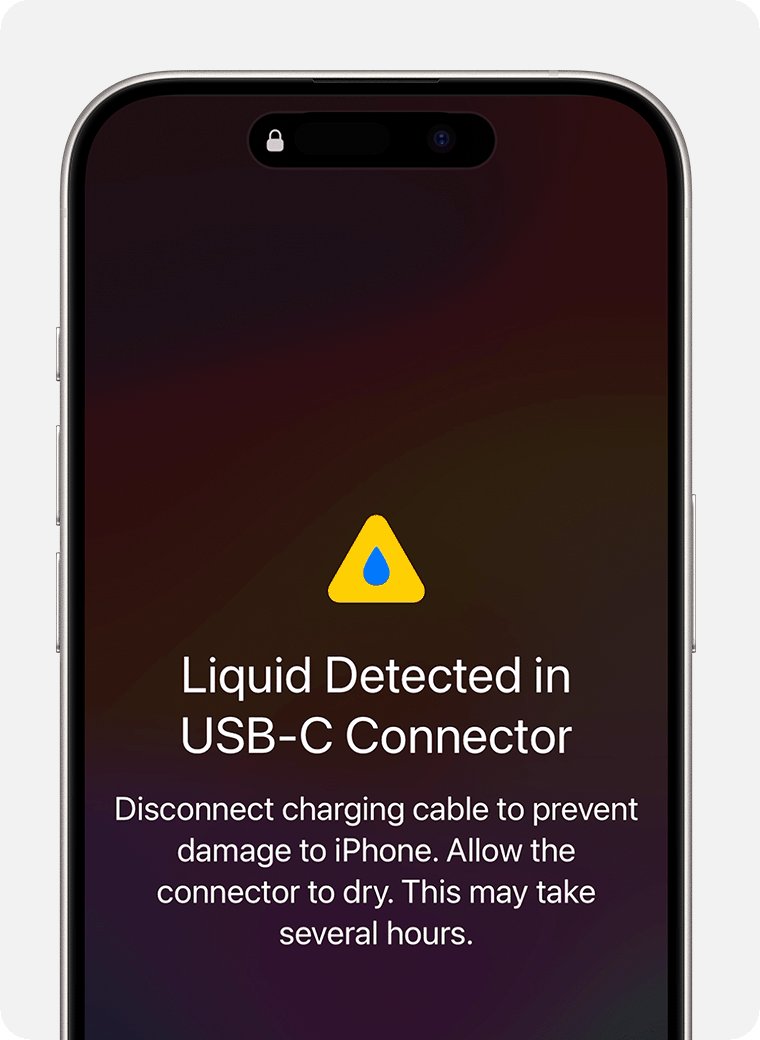 iPhone won't charge after Liquid Detected in USB-C Connector alert