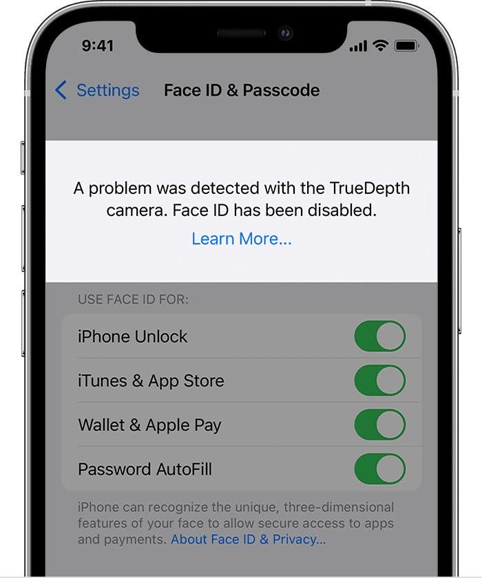 iPhone won't unlock with Face ID: TrueDepth camera problem alert in Settings