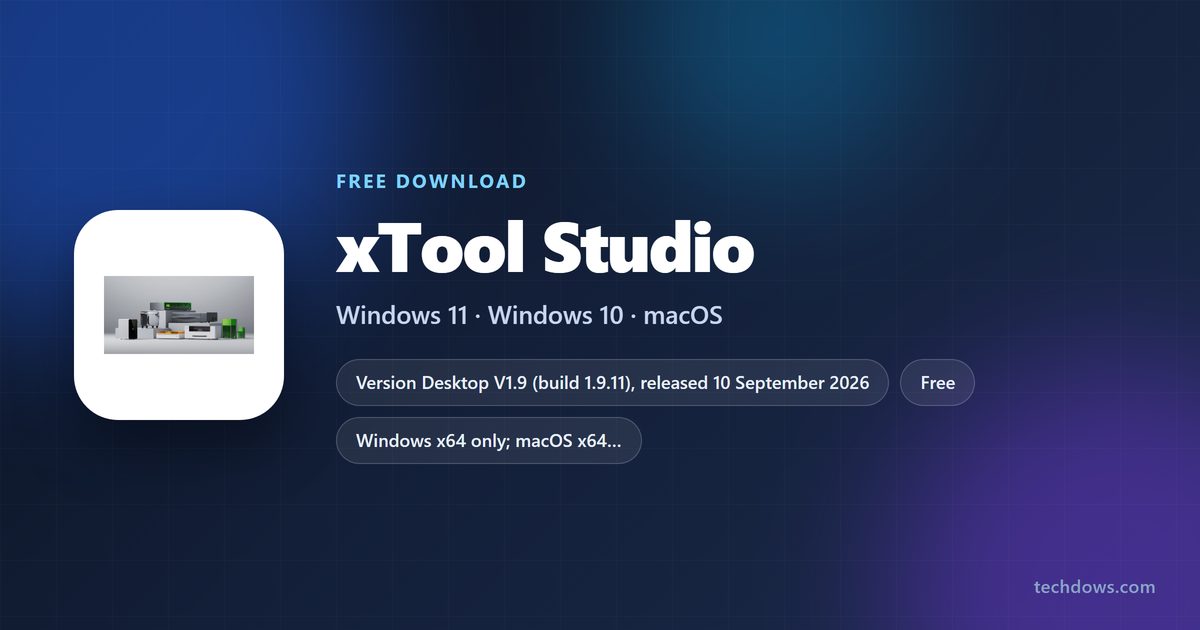 xTool Studio card with version, builds and supported systems